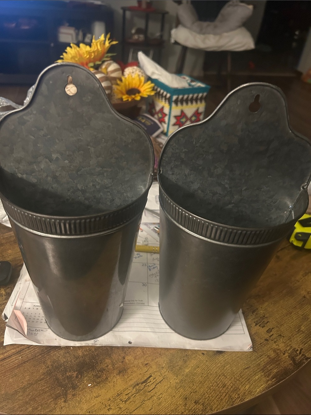 Source Unknown Galvanized Metal Hanging Wall Pockets — Dark Gray